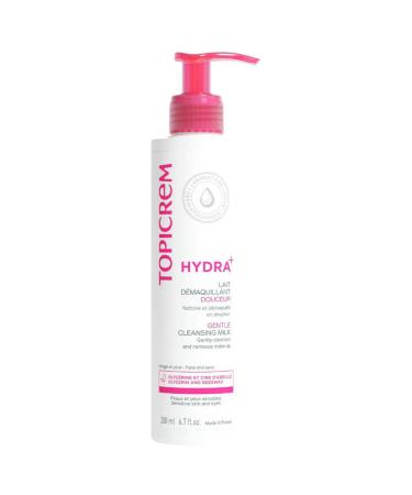 Topicrem - Hydra+ Gentle Cleansing Milk - Cleanses and removes make-up, Sensitive skin and eyes, Made in France - 200 ml - Pack of 2