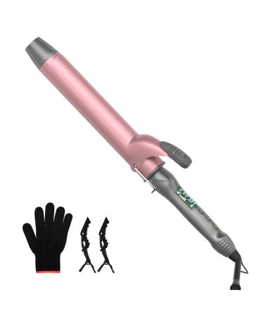 Extra Long Barrel Curling Iron 1 1/2 Inch 1.5 Inch Large Curling Iron for Long Hair Wave Curls Travel Dual Voltage Curling Wand with LCD Display Hair Curler with Protective Glove & 2 Clips 1 1/2 Inch Rose Gold
