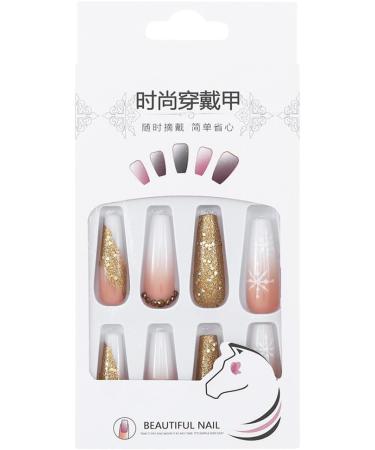 Brishow Christmas Glitter Snow False Nails - 24pcs Ballerina Acrylic Short Fake Nails for Women and Girls - Buy Online on GoSupps.com