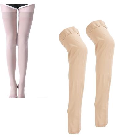 3XL Beige Open Toe Compression Stockings - Thigh High 23-32 mmHg Silicone Band Unisex Opaque for Varicose Veins - Buy Online on GoSupps.com