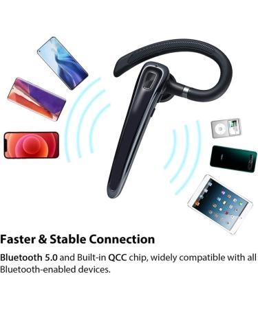 GPEESTRAC Bluetooth Headset V5.0 Earpiece with Noise Cancelling Mic | 15-Hour Playtime | Hands-Free Calls | Wireless Headset for Business, Workout, Driving - Buy Online on GoSupps.com