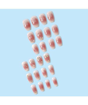 3D Rhinestone Press on Nails - Bling Glitter Pink Flower Fake Nails - Coffin Acrylic False Nails - 24pcs with Glue Sticker - Prom Women's Nails - Buy Online on GoSupps.com