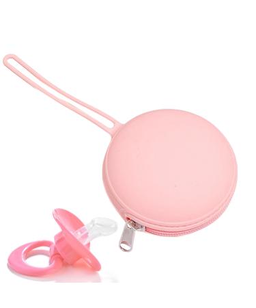 Generic silicone pacifier holder case silicone pacifier tank |Waterproof round silicone travel bag |Small silicone storage bag with zipper and rope for cash keys and pink A