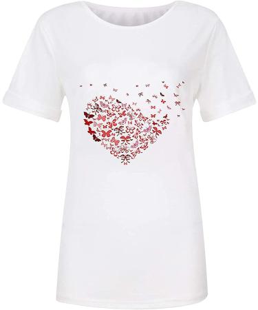 Women's White Butterfly Print Short Sleeve Blouse - Cute Graphic Crew Neck Tee - Buy Online on GoSupps.com