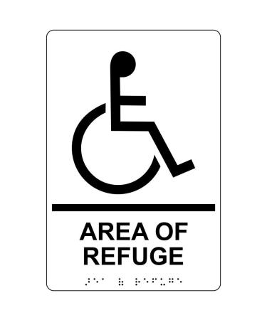 ComplianceSigns.com Area Of Refuge Sign, ADA-Compliant Braille and Raised Letters, 9x6 inch Black on White Acrylic with Adhesive Mounting Strips