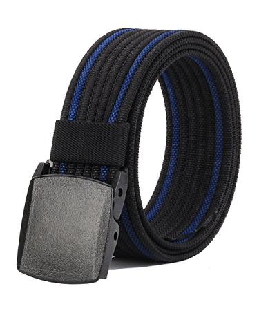 LionVII Nylon Belts Men, Adjustable Belt with YKK Plastic Buckle Durable for Outdoor, Trim to Fit 27- 46" Waist Black & Sapphire Blue