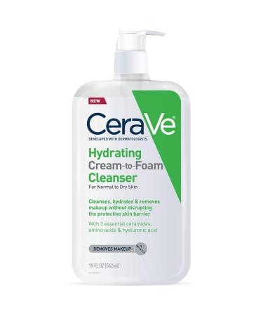 CeraVe Hydrating Cream-to-Foam Cleanser | Hydrating Makeup Remover and Face Wash With Hyaluronic Acid | Fragrance Free Non-Comedogenic | 19 Fluid Ounce 19 Fl Oz (Pack of 1)
