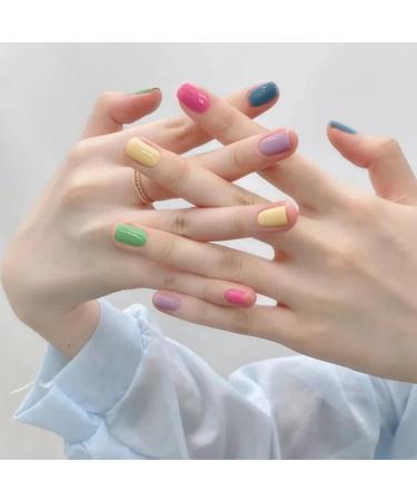 Qyrugcxs Rainbow Jumping Colours False Nails Solid Colour Macaroon Nails Wearable Press on Nails Full Cover Nail Tips - Buy Online on GoSupps.com