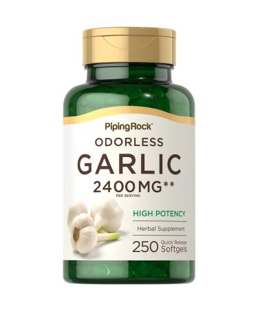 Piping Rock Odorless Garlic Softgels | 2400mg | 250 Extract Pills | Non-GMO Gluten Free Supplement