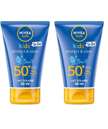 NIVEA SUN Lait solaire Protect & Play Enfants FPS 50+ Format voyage (1 x 50 ml) Cr me solaire r sistante l eau Protection solaire formul e pour la peau des enfants (Lot de 2) Lait solaire 50 ml (Lot de 2)