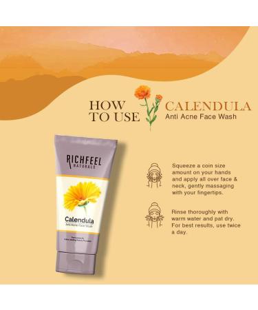 Richfeel Anti Acne Calendula Face Wash | Power of Soothing Calendula Extracts | For Skin prone to Acne & Blemishes | Physician Formulated | Helps Calm & Replenish Skin | 100 Gram - Buy Online on GoSupps.com