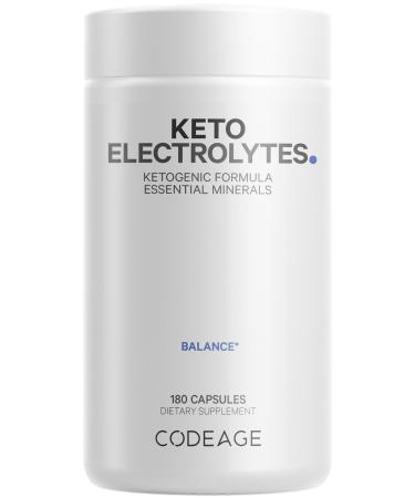 Codeage Keto Electrolytes Supplement Vegan Electrolyte Tablets w Magnesium Potassium Calcium & Salt - Electrolyte Powder Salt Pills & Drink Hydration Supplements - Non-GMO Keto Diet - 180 Capsules 180 Count (Pack of 1)