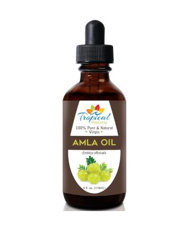 Tropical Holistic 100% Pure Amla Oil 4 oz  Unrefined Indian Gooseberry Oil  Non-GMO Organic Oil for Healthy Beard  Scalp  Split Ends