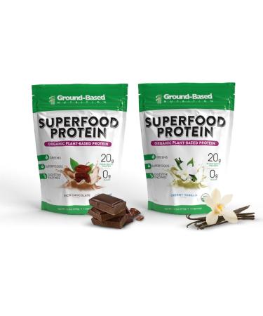Ground-Based Nutrition Plant-Based Protein Superfood Powder - Vanilla & Chocolate Flavors - Vegan, Keto, Paleo Friendly - High Protein, Low Calorie, Gluten-Free - 28 Servings (2-Pack)
