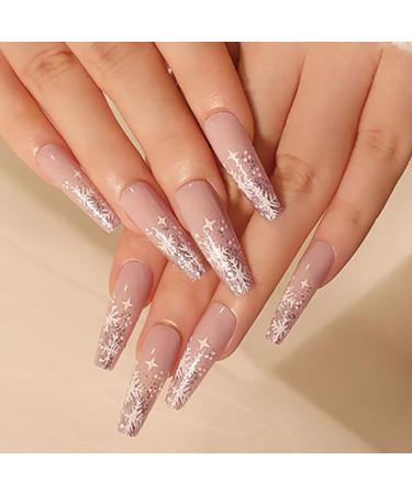 Vatocu Christmas False Nails - 24pcs Long Xmas Press on Nails with Snowflakes Glitter for Women and Girls - Buy Online on GoSupps.com
