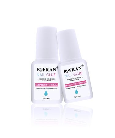Rofran 2 Bottles Ultra Quick and Strong Nail Glue,New Formula Super Glue on Nails for Acrylic Nails and Press on Nails, Nail Glue for Nail Tips, Nails Quick Drying Nail Adhesive 2P