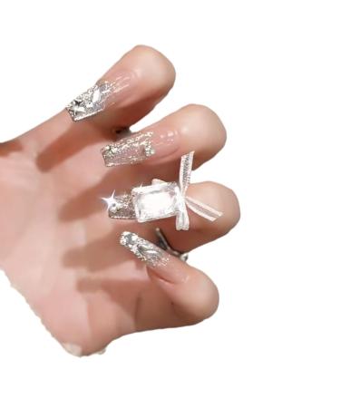 Handmade wearable nail bow detachable nail patch long duckbill shaped nail enhancement(Size:XS)