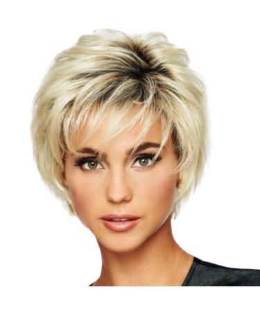 Natural short wigs for women real hair Short smooth hair Mixed beige.