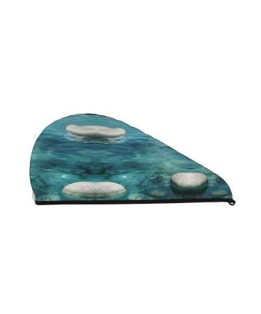 Tranquil Water Coral Velvet Dry Hair Cap Caps with Buttons for Drying Curly Long & Thick Hair Anti Frizz