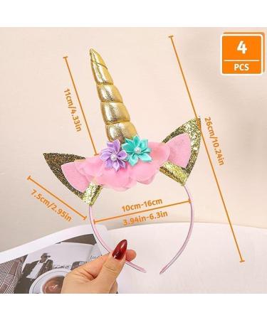 4 Pieces Unicorn Headband Girls Glitter Unicorn Horn Ears Flower Headband kids Head Bands Hair Accessory for Unicorn Theme Birthday Party Favor Supplies - Buy Online on GoSupps.com