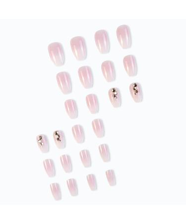 YOSOMK Gradient Nude & Rhinestones Short Press On Coffin Fake Nails - Glossy Ombre Ballerina Full Cover False Nails for Women - Buy Online on GoSupps.com