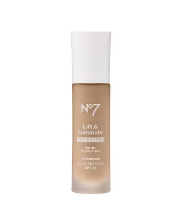No7 Lift & Luminate Triple Action Serum Foundation - Warm Beige - Liquid Foundation Makeup with SPF 15 for Dewy  Glowy Base - Radiant Serum Foundation for Mature Skin (30ml)
