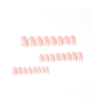 QINGGE Pink French Tip Press on Nails - Medium Squoval Acrylic Fake Nails - 24Pcs Glossy Stick on False Nails for Women - Buy Online on GoSupps.com