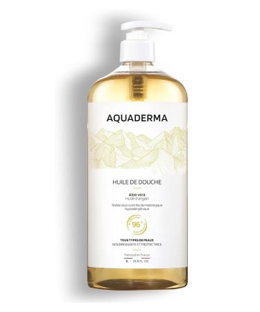 Aquaderma Aloe Vera & Argan Oil Shower Oil 1L - 96% Natural Origin & Made in France - Nourishes & Protects - All Skin Types Face & Body - Hypoallergenic