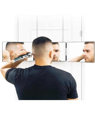 XKWL Rechargeable 3 Way Trifold Mirror with Light - 360 Barber Mirror for Hair Styling, Shaving, Grooming - Adjustable Height and Brightness | Black - Buy Online on GoSupps.com