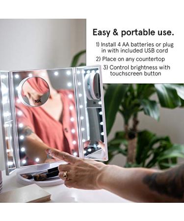 Grace & Stella Trifold Lighted Makeup Mirror with 2X 3X 10X Magnification - Touch Control, Dual Power Supply - Portable LED Vanity Mirror for Women - Buy Online on GoSupps.com