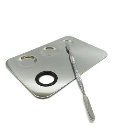 TIHOOD Stainless Steel Makeup Palette Set - 2PCS 5-well/3-well with Spatula, Ideal for Mixing Foundation, Nail-art, and Cosmetics - 6''x4'' Silver - Buy Online on GoSupps.com