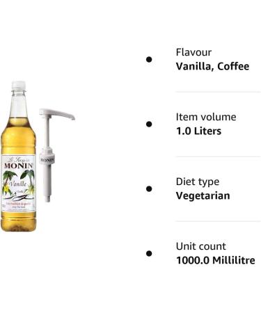 Monin Premium Vanilla Coffee Syrup - 1L Plastic Bottle with Pump - Buy Online on GoSupps.com
