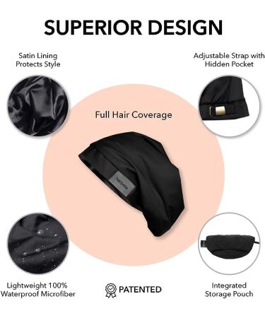 Hairbrella Lite Women's Rain Hat - Waterproof Hair Protection | Adjustable Strap | Packable Black Classic - Buy Online on GoSupps.com