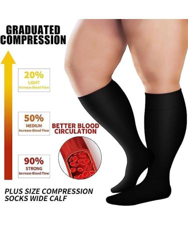 Gcbiger 3 Pairs Plus Size Compression Socks (20-30 mmHg) for Women & Men Wide Calf Extra Large Knee High Stockings 3XL Plus Black - Buy Online on GoSupps.com