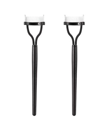 2 PCS Eyelash Comb  Makeup Mascara Applicator Metal Teeth Eyelashes Separator Curler Arc Designed False Eyelash Grooming Brushes black