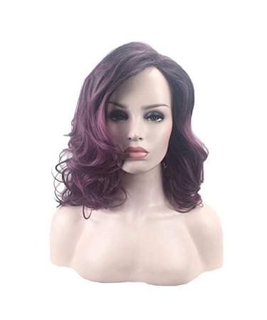 BGHJUE Wig Wavy Purple Synthetic Heat Resistant Wigs Hair For Women 14inchPurpleOmbre
