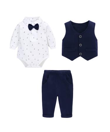 famuka Baby Boy Formal Outfit Suit with Bows Waistcoat Gentleman Tuxedo 3 PCS 24 Months Navy - Buy Online on GoSupps.com