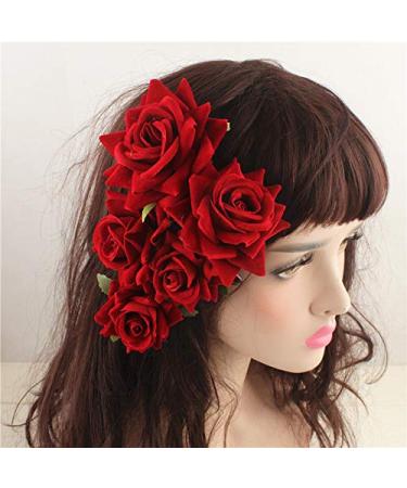 Red Rose Flower Hair Clip Comb - Bridal Wedding Hair Accessory for Girls and Women - Buy Online on GoSupps.com