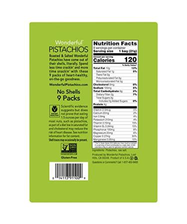 Wonderful Pistachios No Shells - Roasted & Salted Nuts 0.75oz (Pack of 9) | Healthy Snack - Buy Online on GoSupps.com