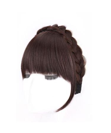 Fluffy Fake Hair Band Bangs Heat Resistant Wig Trendy Braid Headband Hair Accessories Invisible Hair Extension(Have sideburns Dark Brown) Dark Brown Have sideburns