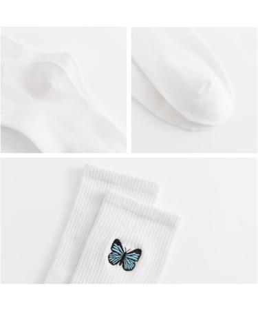 Akamas Women's Breathable Cotton Socks - 4 Pairs Black & White Funny Butterfly Embroidery Retro Tennis & Sports Socks (Sizes 35-41) - Buy Online on GoSupps.com