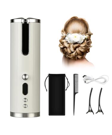 Hair Curler Automatic Curling Iron with Adjustable LCD Temperature Display Timer Settings Portable USB Wireless Rechargeable Curling Wand for Travel Home (A)