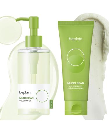 beplain Mung Bean Pore Care Duo - Cleansing Oil & Cleansing Foam | Korean Skin Care | Suitable for Sensitive Skin |(6.76fl.oz/200ml) (5.4fl.oz/160ml)
