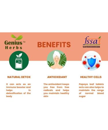 Genius Herbs Papaya Leaf Tablets 1000mg - 180 Tablets, Immunity Boost & Natural Detox - Buy Online on GoSupps.com