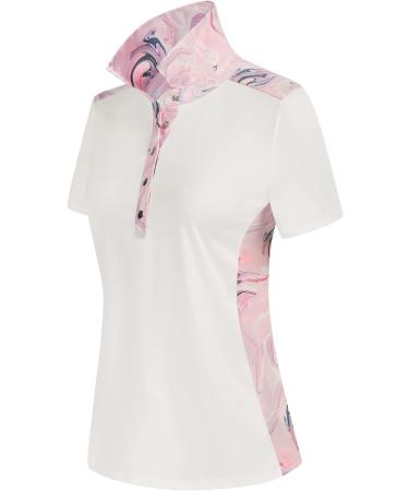 JACK SMITH Women's Golf Shirt - Color Block Snap Polo, White/Pink Print - Large - Buy Online on GoSupps.com