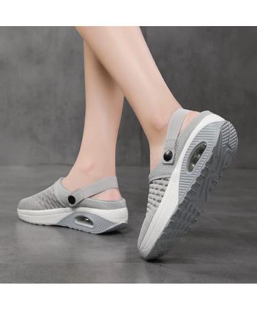 Hunonu Women's Diabetic Orthopedic Sandals - Grey, Size 9 | Air Cushion Slip-On Walking Shoes - Buy Online on GoSupps.com