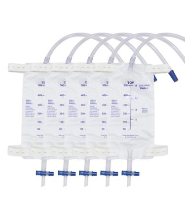 5 Pack 500ml Leg Bag Urinary Drainage Bag Urine Collection Bag Drain Bag with 2 Straps Anti-Reflux Valve