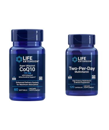 Life Extension Super Ubiquinol CoQ10 60 softgels & Two-Per-Day Multivitamin 120 Capsules Bundle
