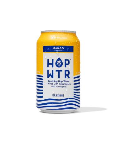 HOP WTR - Sparkling Hop Water - Mango - (12 Pack) - NA Beer, No Calories or Sugar, Low Carb, With Adaptogens and Nootropics for Added Benefits (12 oz Cans)