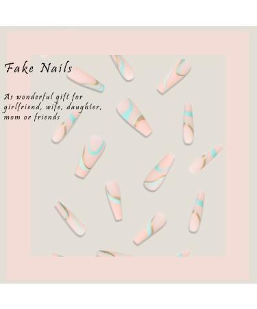 Sinlov 24pcs Coffin Press-On Nails - Nude Pink Swirl Glossy Long Ballerina False Nails Art Tips for Women - Buy Online on GoSupps.com